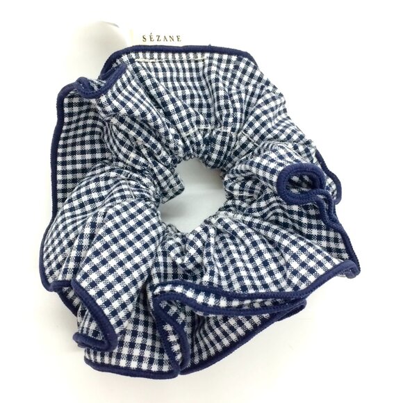 SEZANE GINGHAM Scrunchie Large Navy White Cotton Ponytail Hair Accessory main image 11